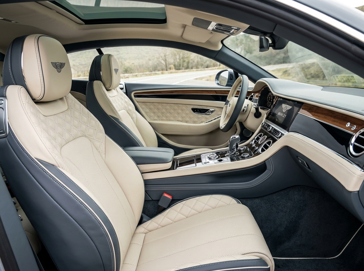 Bentley Continental GT hand-stitched quilted leather interior in Linen and Brunel